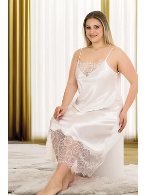 REN Kadın Büyük Beden Fantazi Saten Gecelik, Dantel Detaylı Saten Gecelik