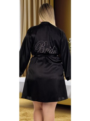 Kadın Büyük Beden Düz Renk Saten Bride Sabahlık