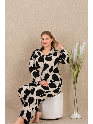 REN Kadın Büyük Beden Düğmeli Pijama Takım, Belmando Dokuma Viskon Kumaş