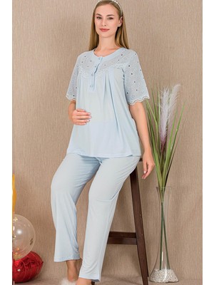 REN Kadın 2'li Kısa Kol Hamile Lohusa Pijama Takım, Emzirme Düğmeli