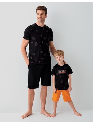 RolyPoly Siyah Erkek & Çocuk Şort Takımlar Ayrı Ayrı Satılır | %100 Pamuk Baba Oğul Yazlık Takım Kombin