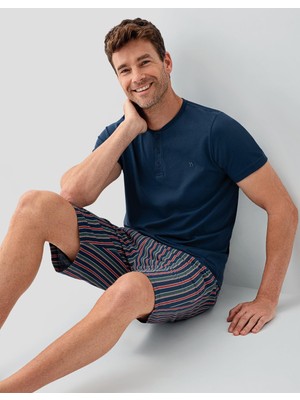 Arnetta Erkek %100 Pamuk 3’lü Pijama Takımı – Kısa Kollu Üst + Cepli Uzun Pantolon + Cepli Şort