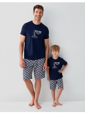 Arnetta Anne Baba Çocuk Uyumlu Aile Pijama Takımı. %100 Pamuk Kumaş, Yazlık Rahat Kesim ve Modern Deniz Temalı Tasarım