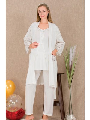 REN Kadın 3'lü Hamile Lohusa Pijama Takım, Hamile Lohusa Sabahlık ve Pijama Takımı