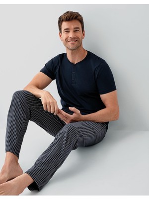 Arnetta Erkek Lacivert Yazlık %100 Pamuk Pijama Takımı – Cepli,büyük Bedenli, Nefes Alan, Rahat Kesim, Günlük Konfor