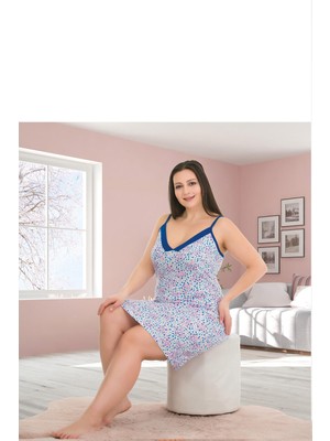 REN Kadın Askılı Çiçek Baskılı Büyük Beden Gecelik, Viskon Kumaş