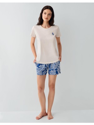 Arnetta Kadın Şortlu Pijama Takımı – %50 Pamuk %50 Modal, Desenli Cepli Alt, Yazlık Rahat Ev Giyim