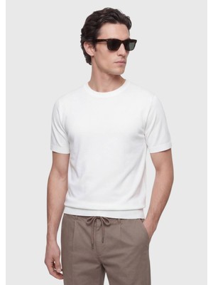 Ramsey Beyaz Düz Örgü Ipek Karışımlı Triko