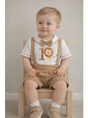 Udoras Tesktil 1 Yaş Aslan Baskılı Şort Salopet Takım