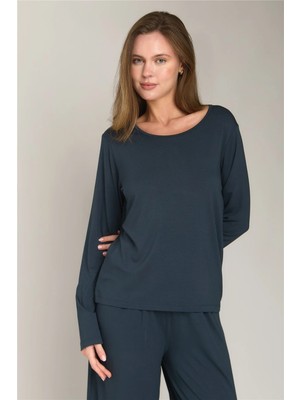 Lovely Things Ella Örme Uzun Kol Tshırt Pijama Üstü - Antrasit