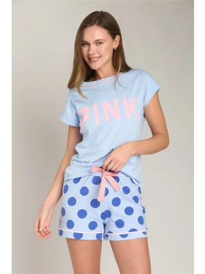 Lovely Things Agnes Örme Kısa Kol Tişört Şort Set Pijama Takımı - Mavi