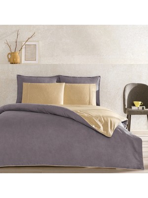 Taç Riven Biyeli Çift Kişilik Nevresim Takımı (4 Yastık Kılıflı)-Antrasit