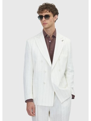 Ramsey Ekru Düz Zeroweight Slim Fit %100 Keten Takım Elbise