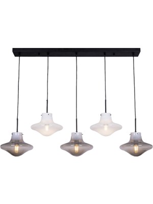 Avonni AV-1953-5Y-BSY Siyah Boya Modern Avize E14 Metal Cam H: 120 Cm, Wxd: 22X80 cm