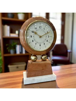 Dekor Arya Ahşap ve Mermer Kaideli Dekoratif Masa Saati – 18×35 cm