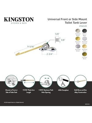 Ktacld7 Amerikan Klasik Evrensel Ön Veya Yan Montajlı Tuvalet Tankı Kolu, Fırçalanmış Pirinç