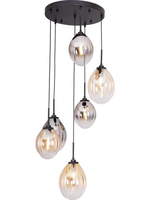 Avonni AV-1959-6T-BSY Siyah Boya Modern Avize E14 Metal Cam H: 100 Cm, Ø: 40 cm