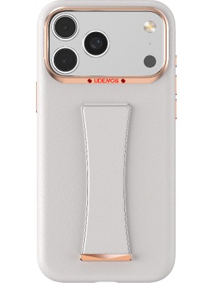iPhone 17 Pro Max Uyumlu Kılıf M-Safe Şarj Özellikli Standlı Udemos Independence Serisi Kapak Beyaz