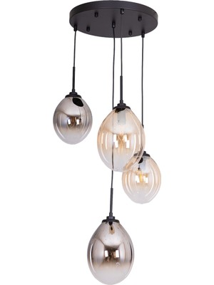 Avonni AV-1959-4T-BSY Siyah Boya Modern Avize E14 Metal Cam H: 100 Cm, Ø: 35 cm