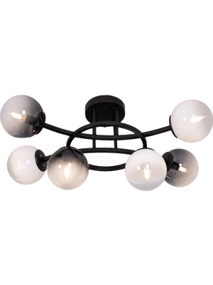 Avonni AR-1935-6BSY Siyah Boya Modern Avize E14 Metal Cam H: 18 Cm, Ø: 60 cm