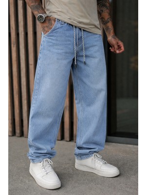 Damga Erkek Günlük Bol Paça Mavi Baggy Pantolon