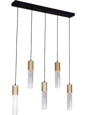 Avonni AV-1952-5EY Siyah Boya Modern Avize GU10 Metal Cam H: 120 Cm, Wxd: 22X80 cm