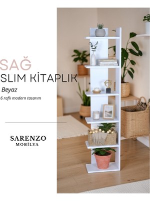 Slim Köşe Kitaplık (Beyaz) Şık Modern Kitaplık (Sağ Köşe)