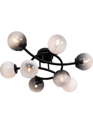 Avonni AR-1935-8BSY Siyah Boya Modern Avize E14 Metal Cam H: 18 Cm, Ø: 80 cm