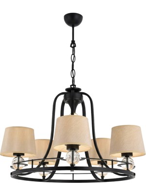 Avonni AV-1597-5BSY-S Siyah Boya Modern Avize E27 Metal Cam H: 85 Cm, Ø: 62 cm