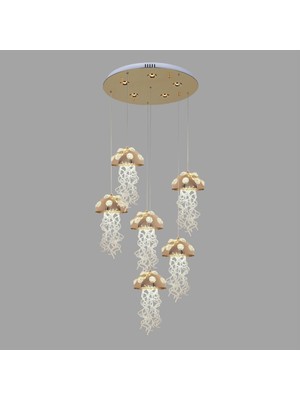 Avonni AV-55045-6ST Sarı Kaplama Klasik Avize LED Metal Kristal H: 80 Cm, Ø: 40 cm