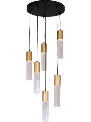 Avonni AV-1952-6ET Siyah Boya Modern Avize GU10 Metal Cam H: 100 Cm, Ø: 40 cm