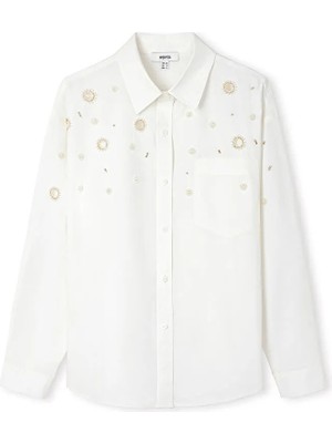 İpekyol Nakışlı cutout poplin gömlek IS1260025244002