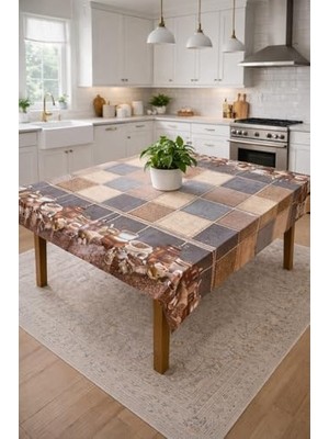 Desenli Masa Örtüsü, Çiçekli ve Kahve Temalı Modeller, Mutfak ve Yemek Masası Için, Farklı Desen Seçenekleri 140 * 140 cm (Mocha Tiles)