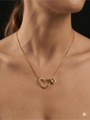 Stainless Steel 316L Çelik Altın Kaplama C Harfli Kalp Kolye