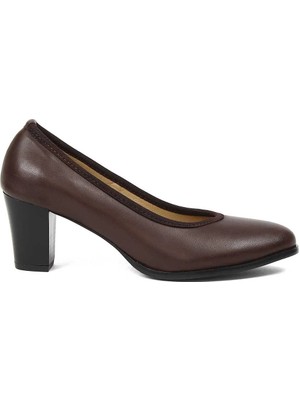 Celal Gültekin Kadın Kahverengi Kalın Topuklu Deri Ayakkabı