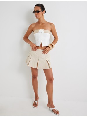 Koton Pileli Mini Etek Kargo Cep Detaylı Poplin Kumaş