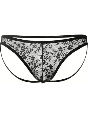 Moda Şahsenem Seksi Dantelli Arkası Açık Seksi Siyah Erkek Külot