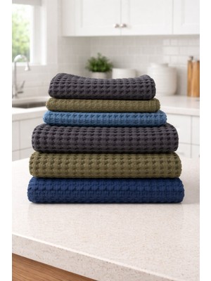 Waffle Kumaş 6'lı %100 Pamuk Mutfak Havlu Seti
