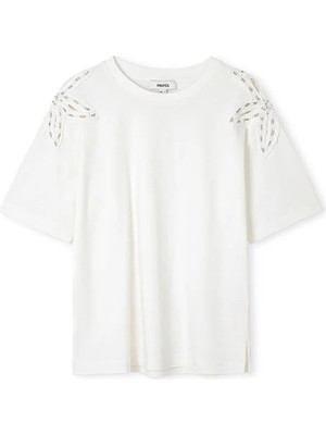 İpekyol Nakışlı ve aplikeli cutout tişört IS1260070214002