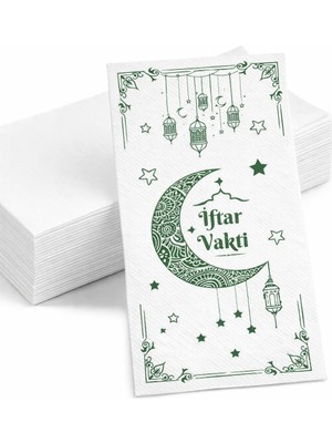 Dekals 25 Adet Iftar Vakti Yazılı Fener Ay Yıldız Desenli Ramazan Temalı BEYAZ Kağıt Peçete