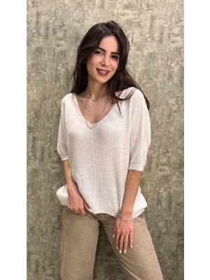 Leilaa V Yaka Asimetrik Italyan Merserize Bluz