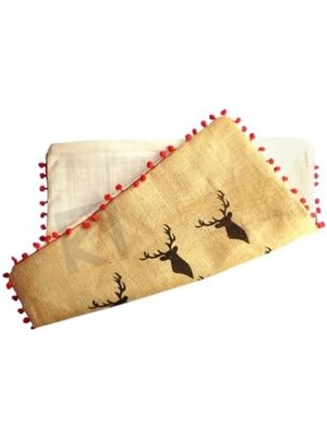 Püsküllü Jüt Kırlent Kılıfı 50 * 50 Siyah Geyik Desen