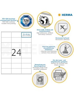 4453 Adres Etiketi, 100 Yaprak, 70 x 36 Mm, A4 Yaprak Başına 24 Adet, 2400 Çıkartma, Kendinden Yapışkanlı, Yazdırılabilir, Lazer, Mürekkep Püskürtmeli Yazıcı Için