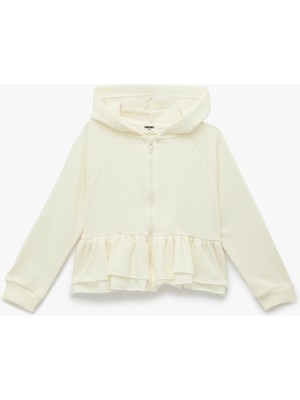 Koton Fırfır Detaylı Uzun Kollu Fermuarlı Kapşonlu Sweatshirt