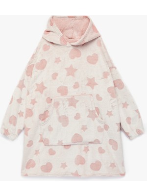 Koton Uzun Kollu Kalp ve Yıldız Desenli Peluş Kapşonlu Sabahlık