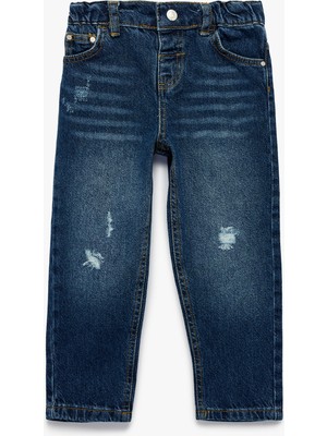 Koton Rahat Kalıp Çıtçıtlı Paperbag Beli Lastikli Denim Pantolon