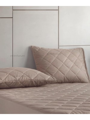%100 Pamuk Kapitone Yastık Koruyucu Kılıf 2 Adet 50 x 70 (Kahverengi)
