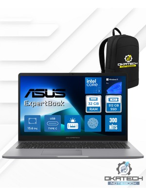 Asus Expertbook P1 Intel®core™7 240H 32GB Ddr5 512GB SSD 15.6'' Fhd 300NITS WİN11P Taşınabilir Bilgisayar P1503CVA-C716512G0D10