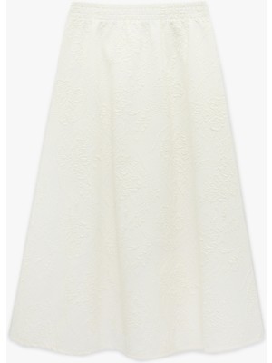 Koton Beli Lastikli A Kesim Midi Floral Dokulu Etek