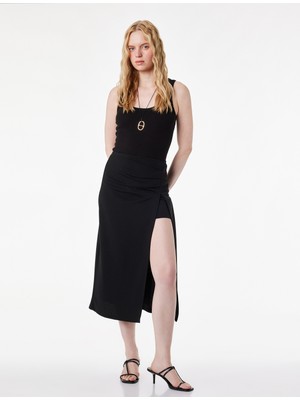 Koton Drape Detaylı Yırtmaçlı Midi Etek